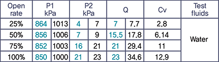 Valve pressure and flow rate test results (KS B 2101)